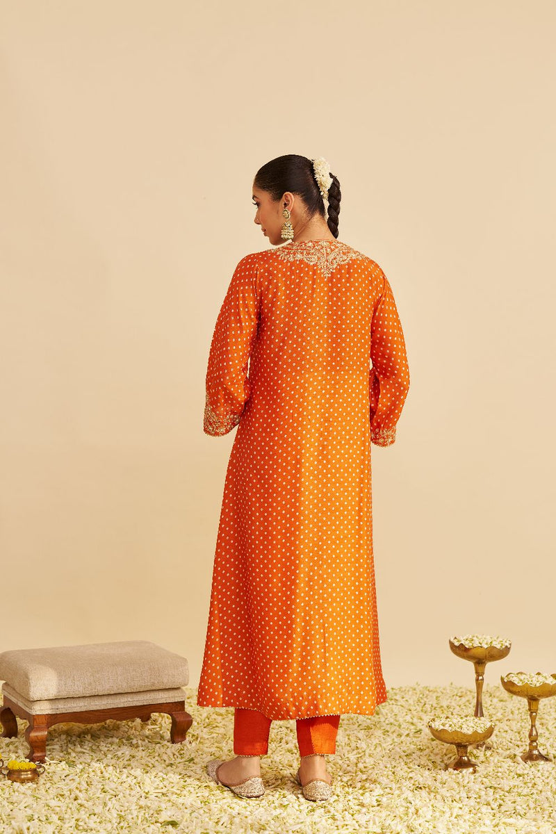 Shezia - Long Chauga With Salwar-Orange silk by SHEETAL BATRA in orange color for women in Singapore
