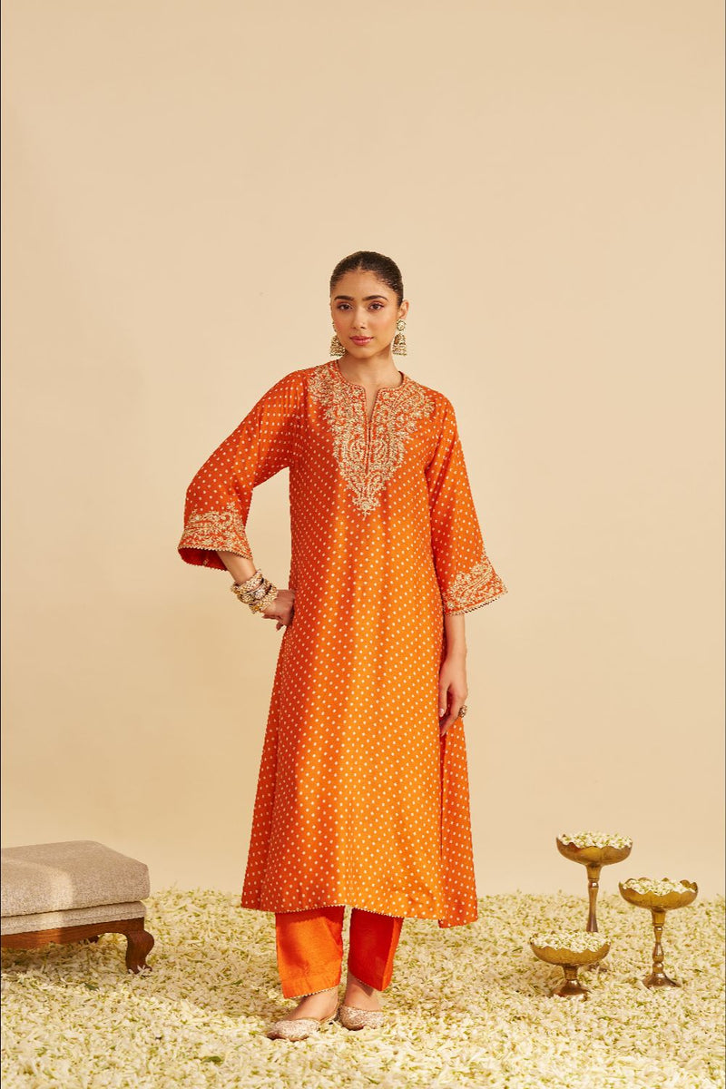 Shezia - Long Chauga With Salwar-Orange silk by SHEETAL BATRA in orange color for women in Singapore