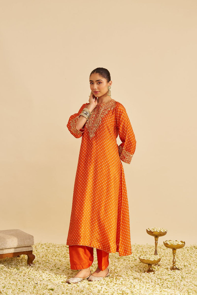 Shezia - Long Chauga With Salwar-Orange silk by SHEETAL BATRA in orange color for women in Singapore