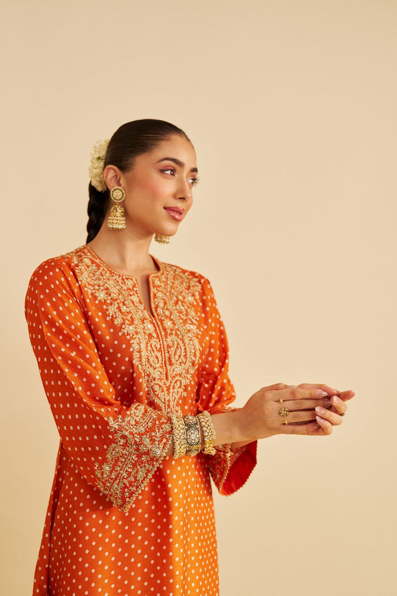 Shezia - Long Chauga With Salwar-Orange silk by SHEETAL BATRA in orange color for women in Singapore