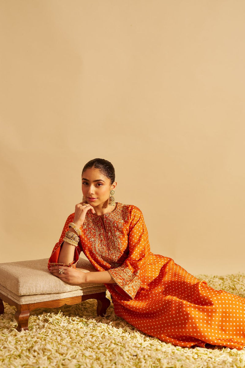 Shezia - Long Chauga With Salwar-Orange silk by SHEETAL BATRA in orange color for women in Singapore