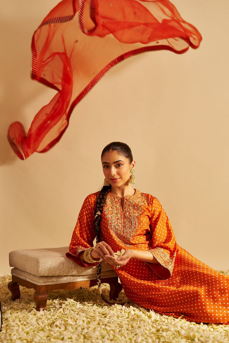 Shezia - Long Chauga With Salwar-Orange silk by SHEETAL BATRA in orange color for women in Singapore