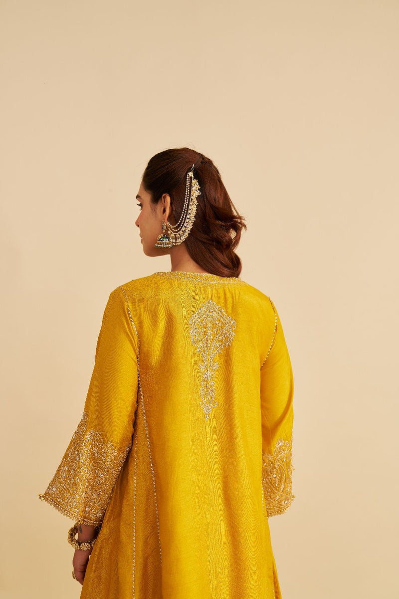 Niyah - Short Chauga With Salwar-Mustard silk by SHEETAL BATRA in mustard color for women in Singapore