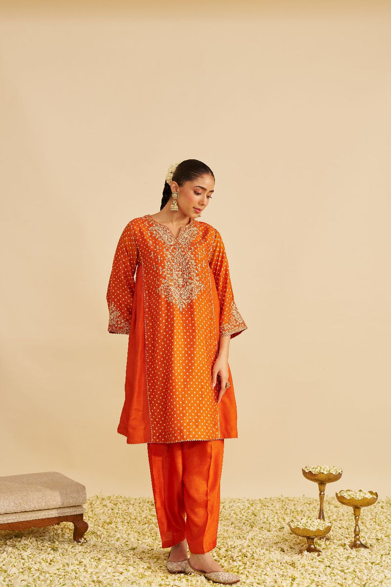 Kayra - Short Gathered Chauga With Salwar-Orange silk by SHEETAL BATRA in orange color for women in Singapore