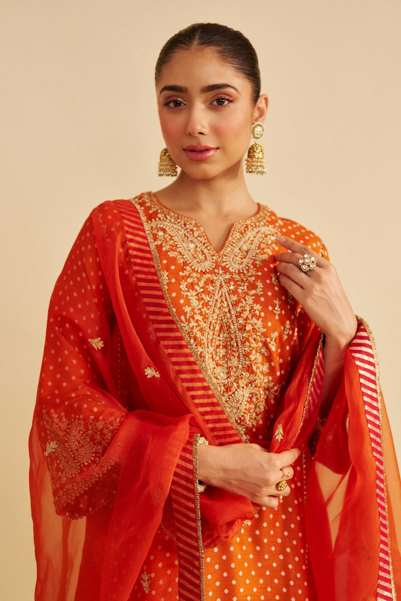 Kayra - Short Gathered Chauga With Salwar-Orange silk by SHEETAL BATRA in orange color for women in Singapore