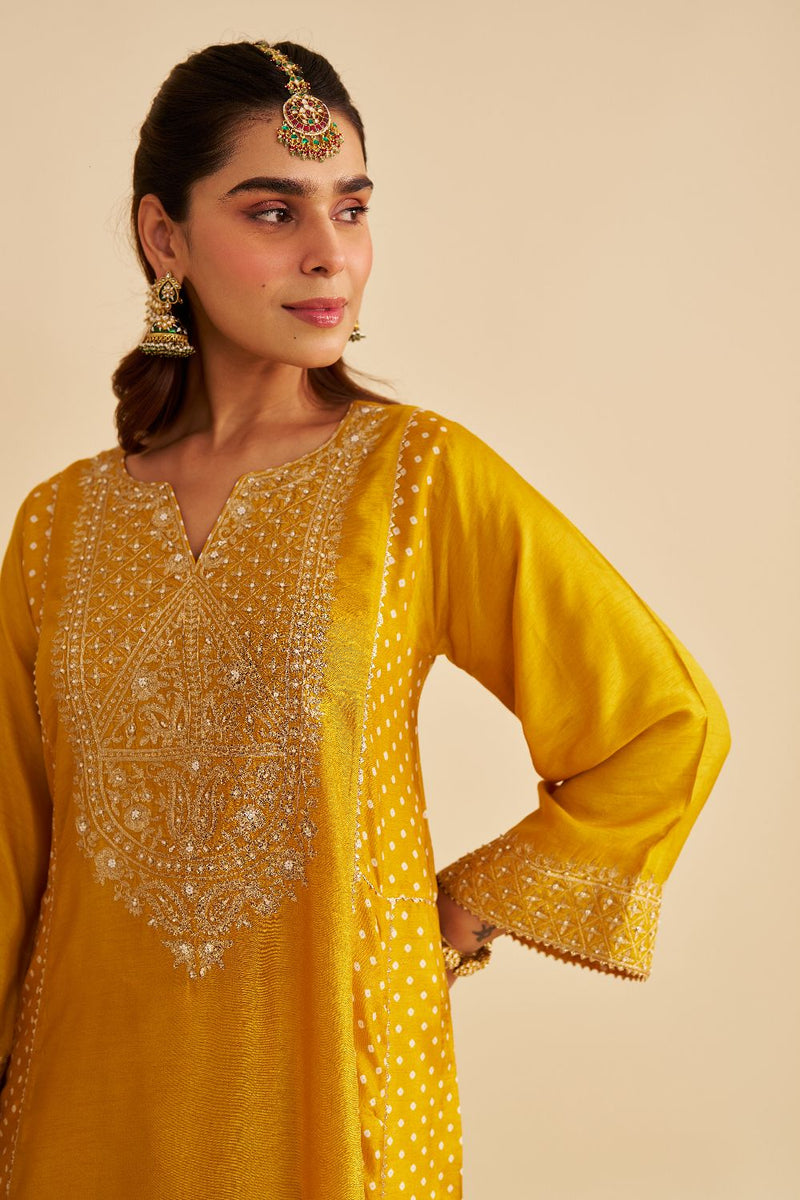 Esra - Long Chauga With Salwar-Mustard silk by SHEETAL BATRA in mustard color for women in Singapore