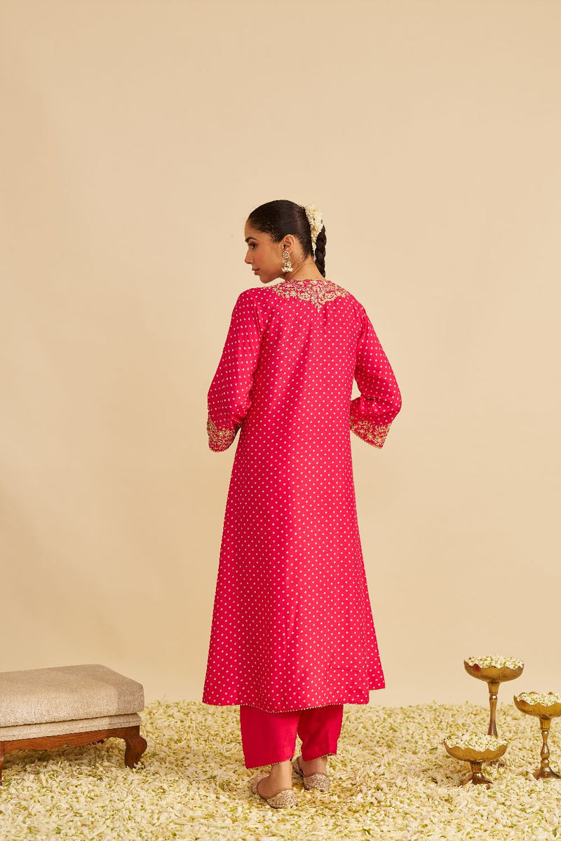 Shezia - Long Chauga With Salwar-Hotpink silk by SHEETAL BATRA in pink color for women in Singapore