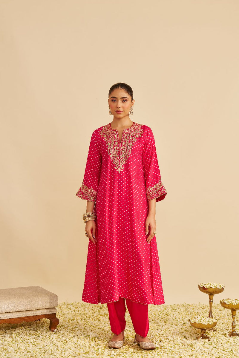 Shezia - Long Chauga With Salwar-Hotpink silk by SHEETAL BATRA in pink color for women in Singapore