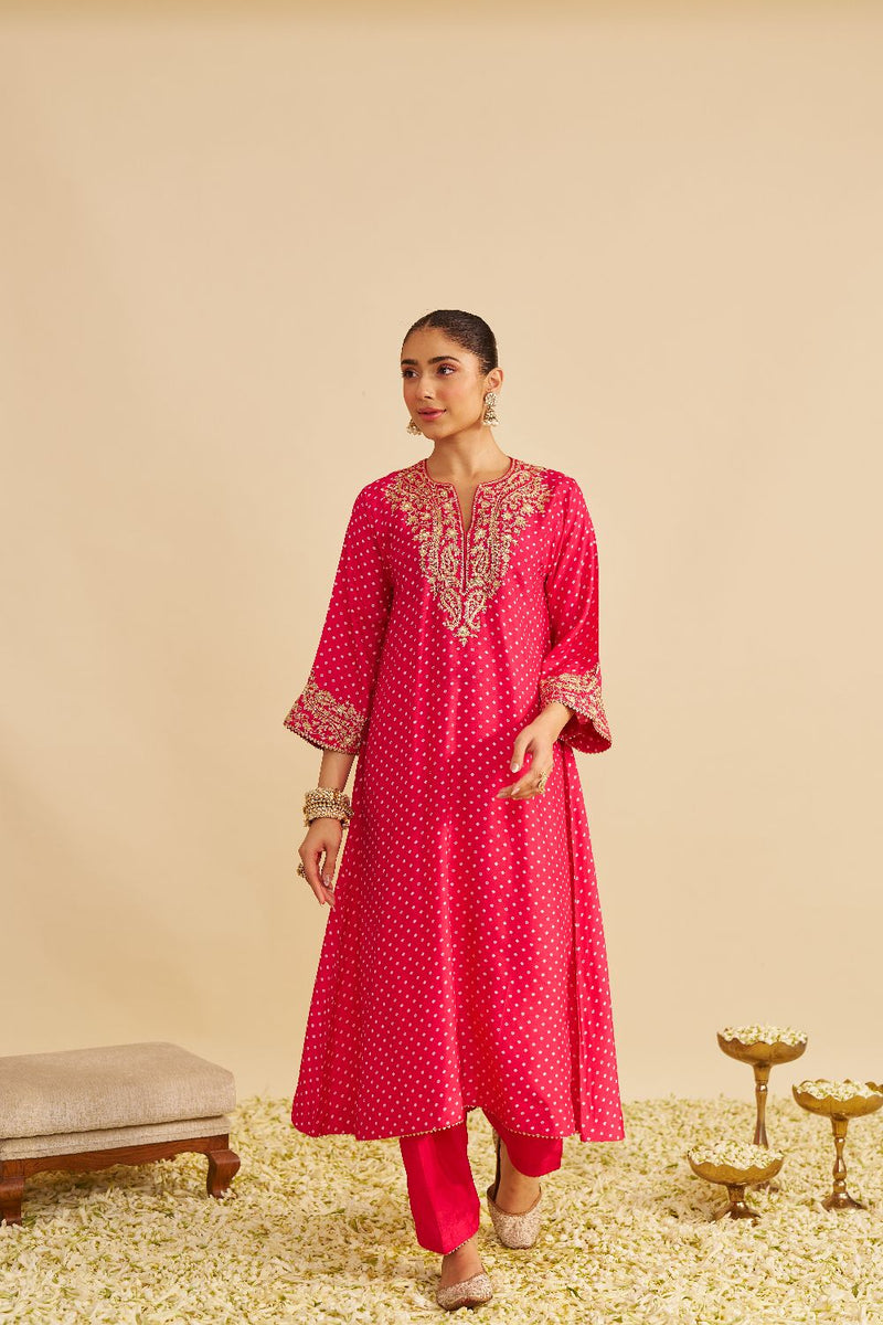 Shezia - Long Chauga With Salwar-Hotpink silk by SHEETAL BATRA in pink color for women in Singapore