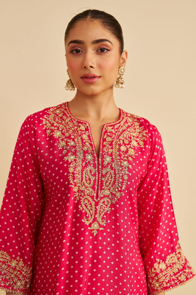 Shezia - Long Chauga With Salwar-Hotpink silk by SHEETAL BATRA in pink color for women in Singapore