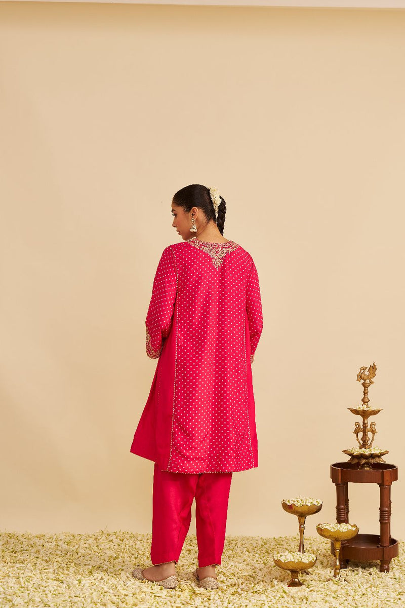 Kayra - Short Gathered Chauga With Salwar-Hotpink silk by SHEETAL BATRA in pink color for women in Singapore