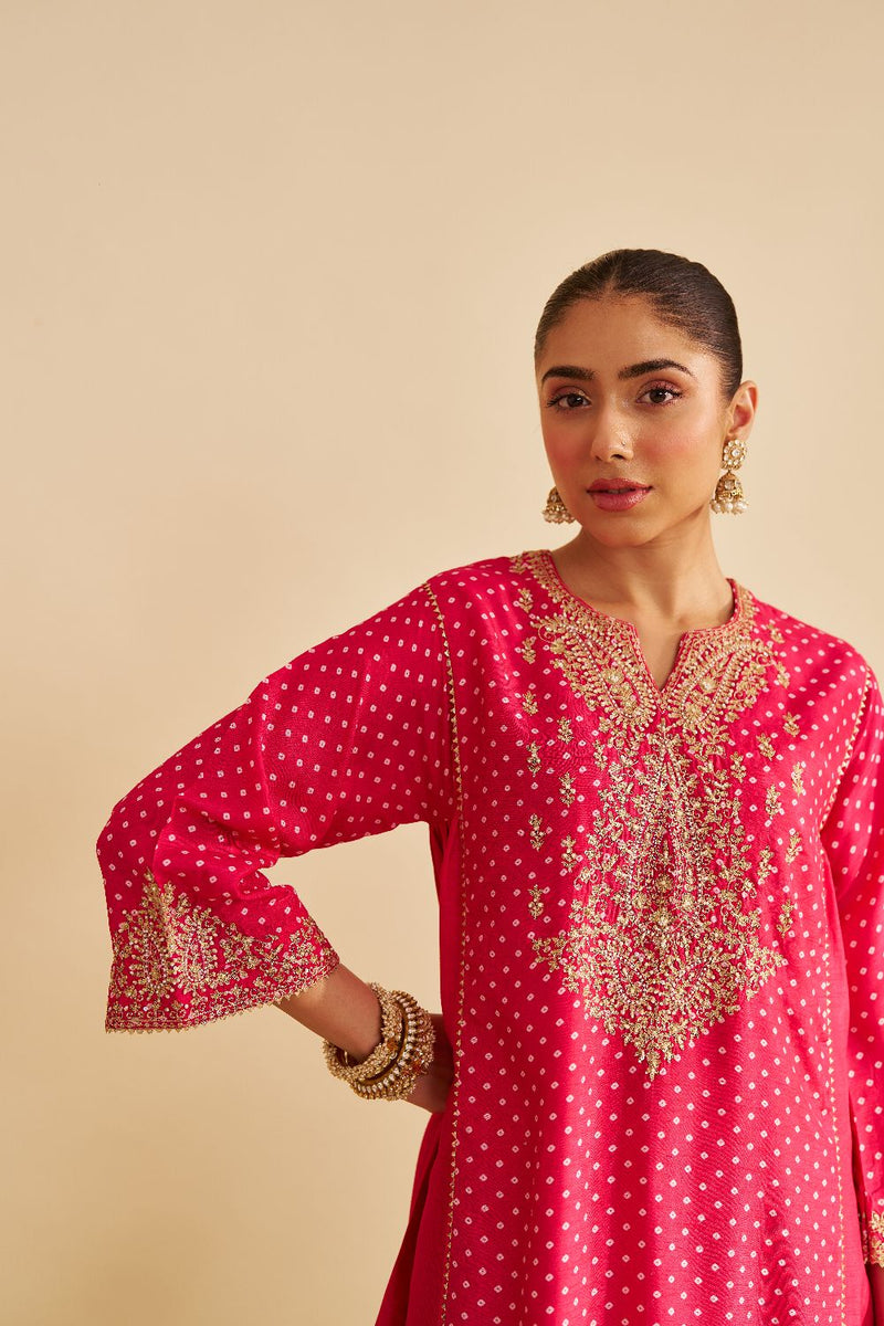 Kayra - Short Gathered Chauga With Salwar-Hotpink silk by SHEETAL BATRA in pink color for women in Singapore