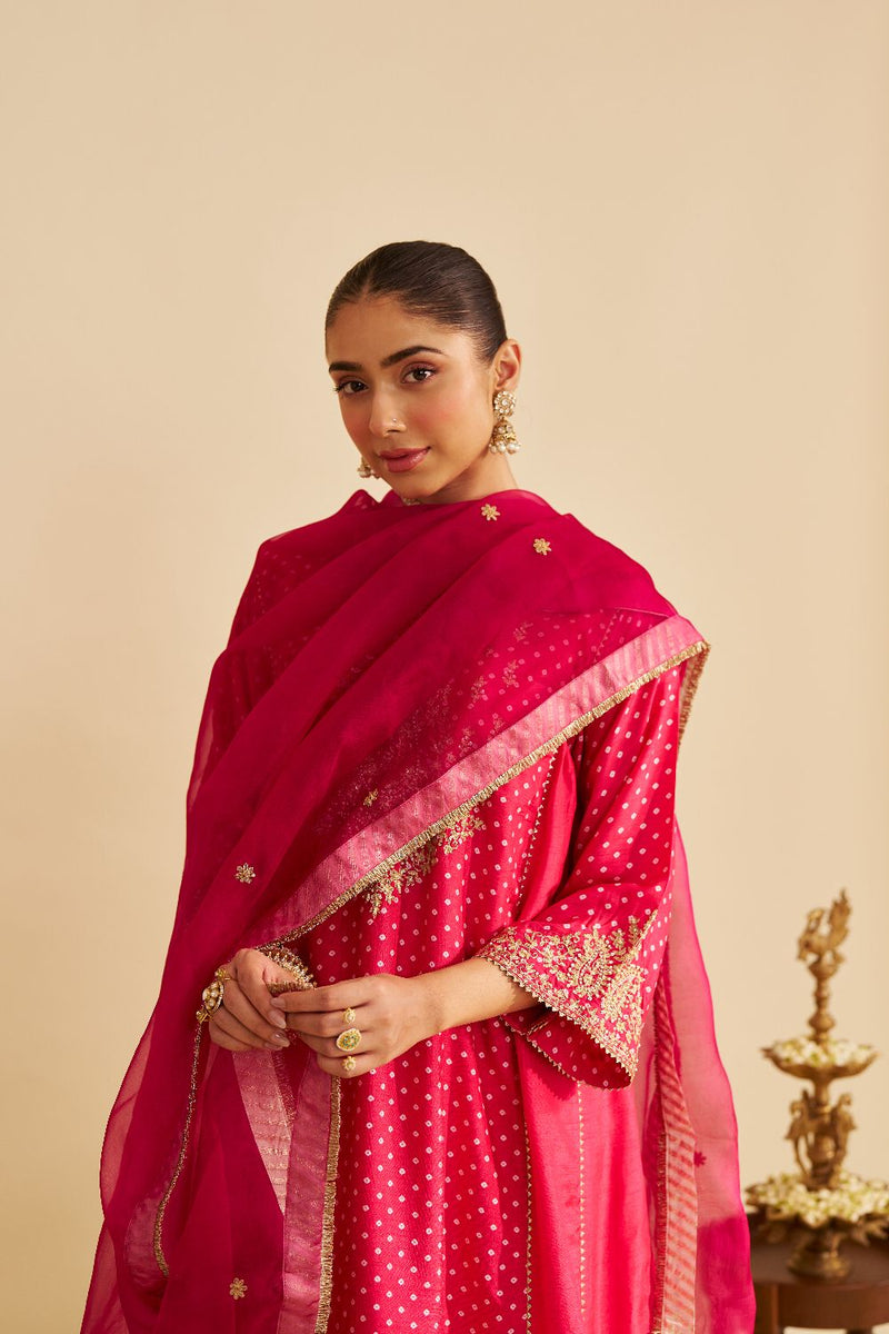 Kayra - Short Gathered Chauga With Salwar-Hotpink silk by SHEETAL BATRA in pink color for women in Singapore