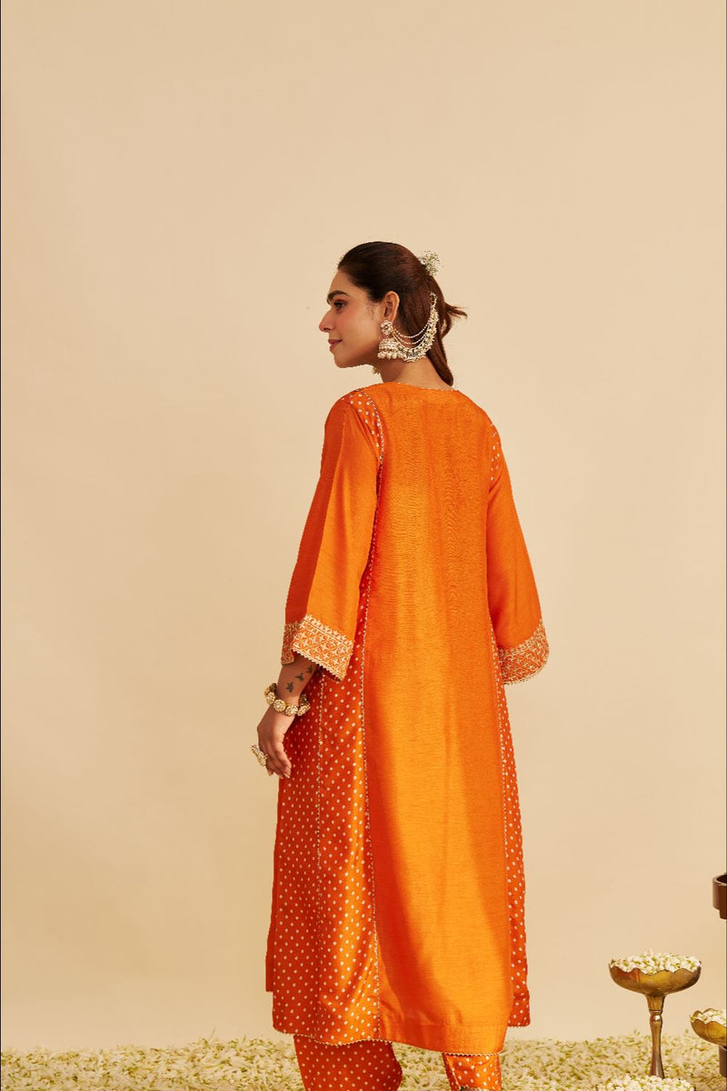 Esra - Long Chauga With Salwar-Orange silk by SHEETAL BATRA in orange color for women in Singapore