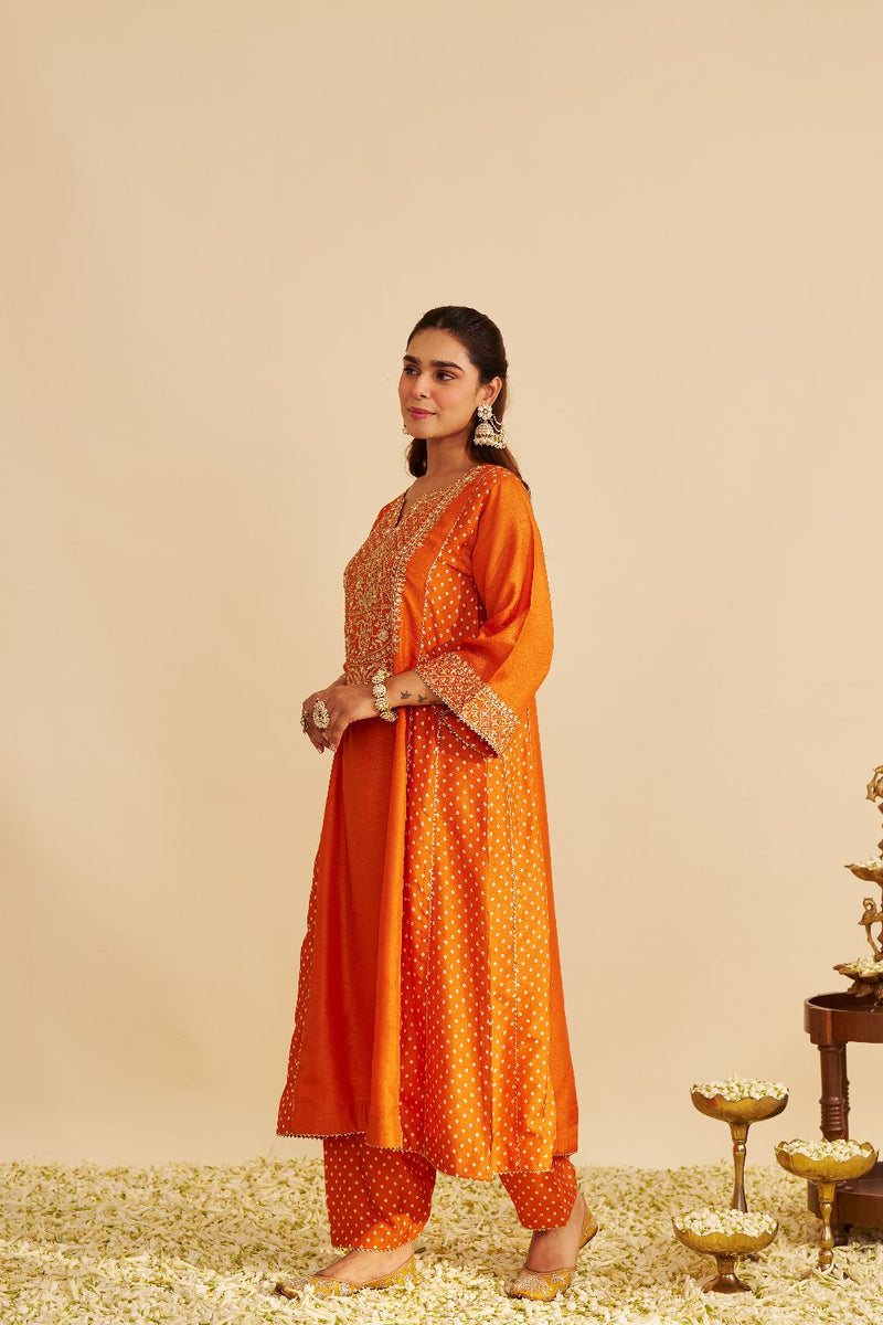 Esra - Long Chauga With Salwar-Orange silk by SHEETAL BATRA in orange color for women in Singapore