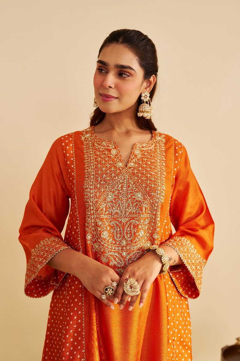 Esra - Long Chauga With Salwar-Orange silk by SHEETAL BATRA in orange color for women in Singapore