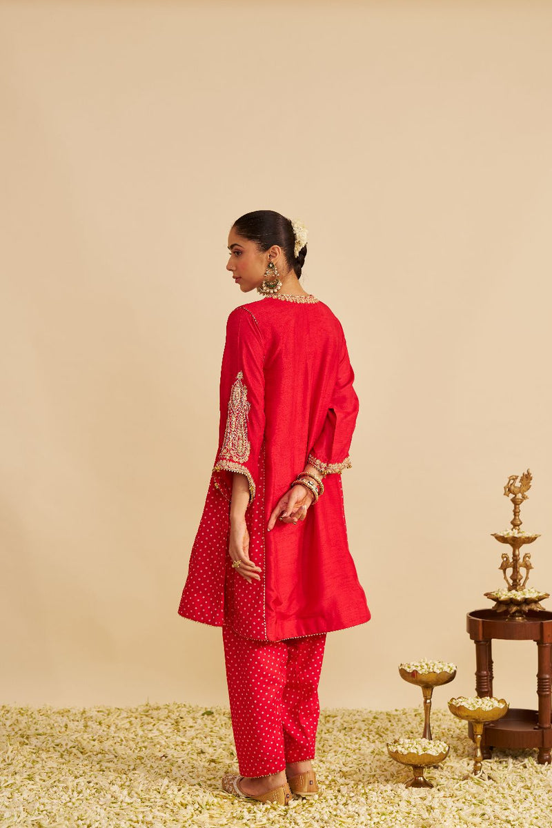 Jeriah - Short Chauga With Salwar-Red silk by SHEETAL BATRA in red color for women in Singapore