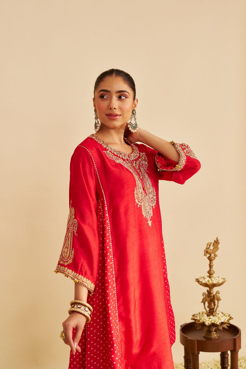 Jeriah - Short Chauga With Salwar-Red silk by SHEETAL BATRA in red color for women in Singapore