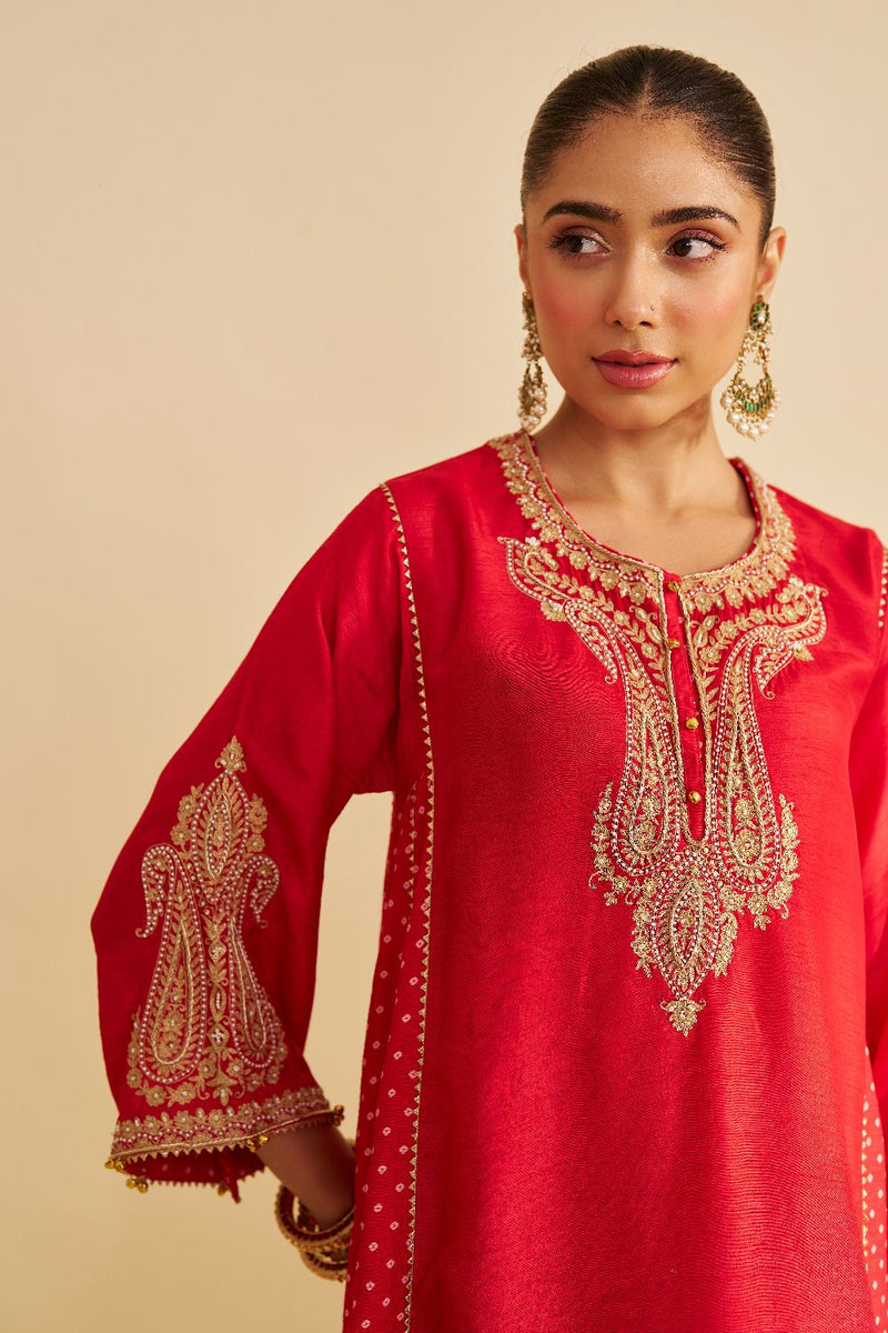 Jeriah - Short Chauga With Salwar-Red silk by SHEETAL BATRA in red color for women in Singapore