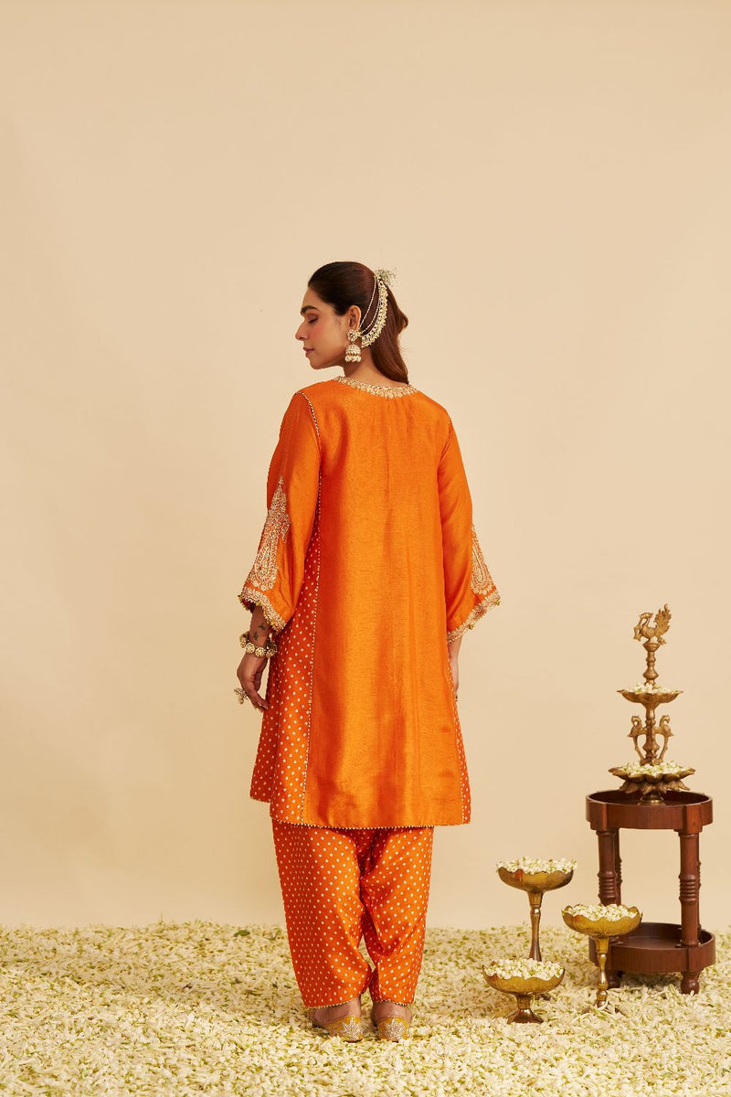 Jeriah - Short Chauga With Salwar-Orange silk by SHEETAL BATRA in orange color for women in Singapore