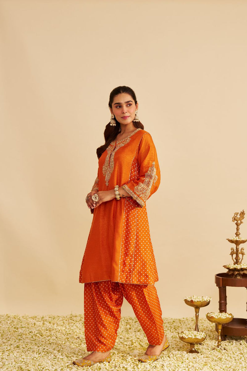 Jeriah - Short Chauga With Salwar-Orange silk by SHEETAL BATRA in orange color for women in Singapore