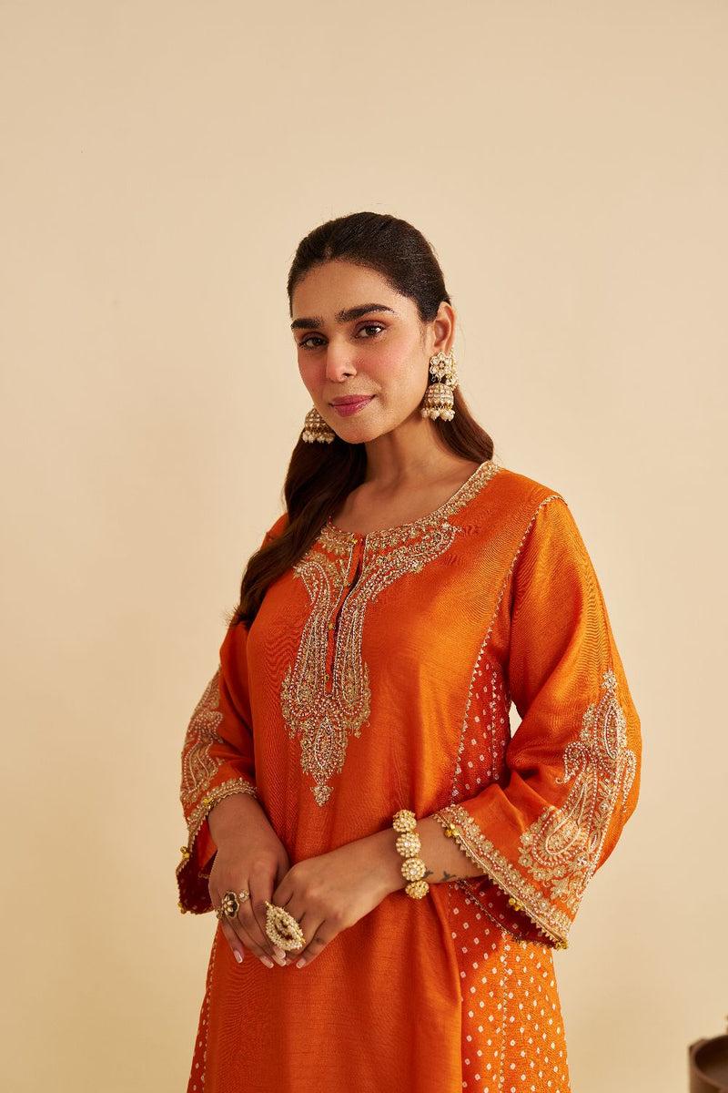 Jeriah - Short Chauga With Salwar-Orange silk by SHEETAL BATRA in orange color for women in Singapore