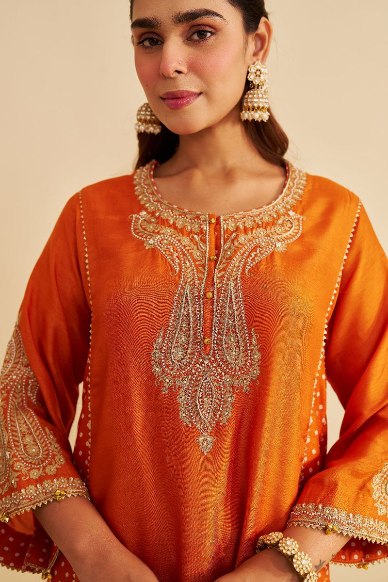 Jeriah - Short Chauga With Salwar-Orange silk by SHEETAL BATRA in orange color for women in Singapore
