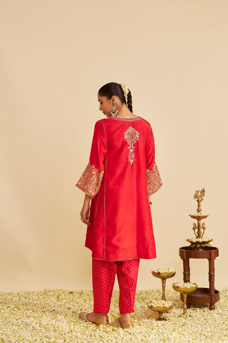 Niyah - Short Chauga With Salwar-Red silk by SHEETAL BATRA in red color for women in Singapore