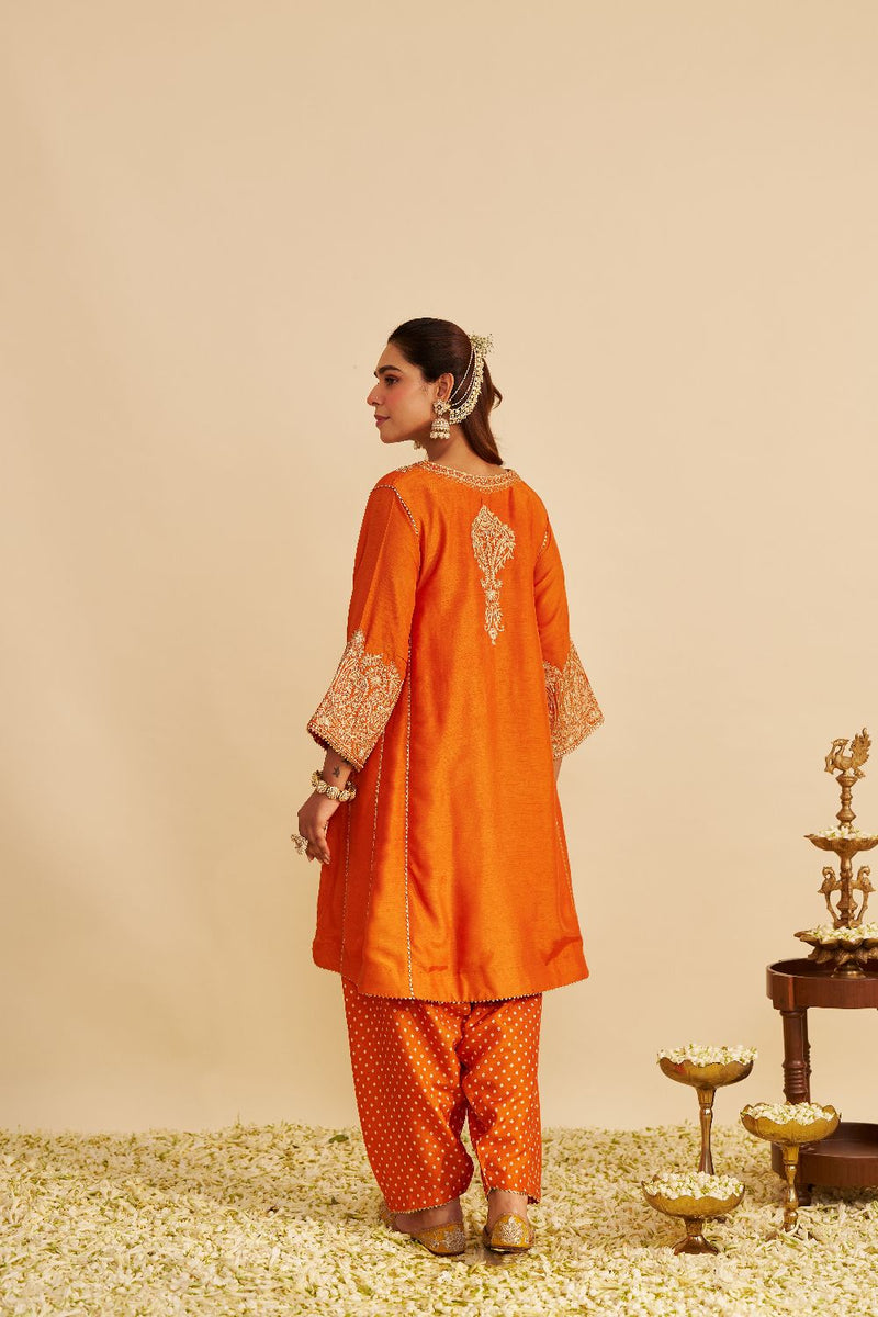Niyah - Short Chauga With Salwar-Orange silk by SHEETAL BATRA in orange color for women in Singapore