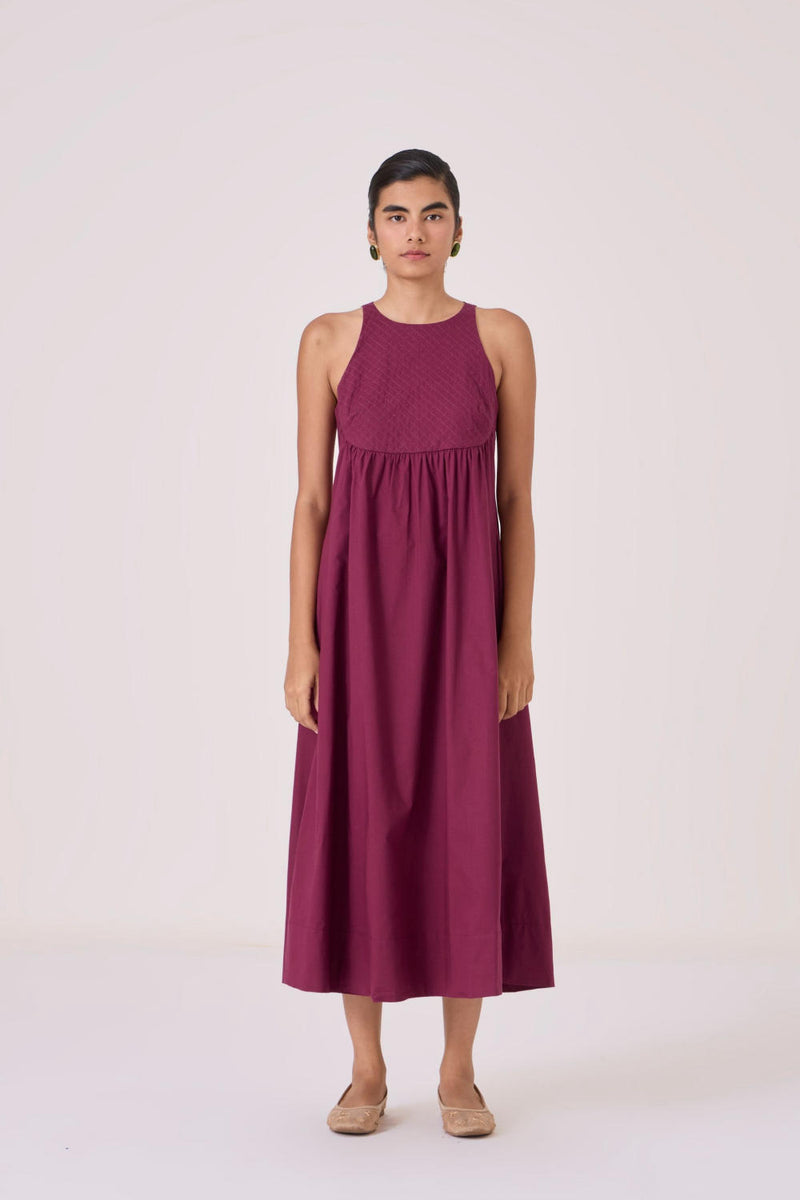 Shehan Burgundy Quilted Dress cotton by The Summer House for women in Singapore