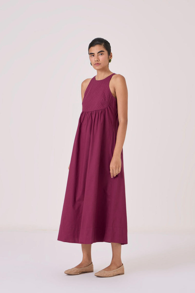 Shehan Burgundy Quilted Dress cotton by The Summer House for women in Singapore