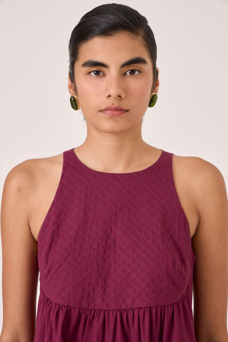 Shehan Burgundy Quilted Dress cotton by The Summer House for women in Singapore