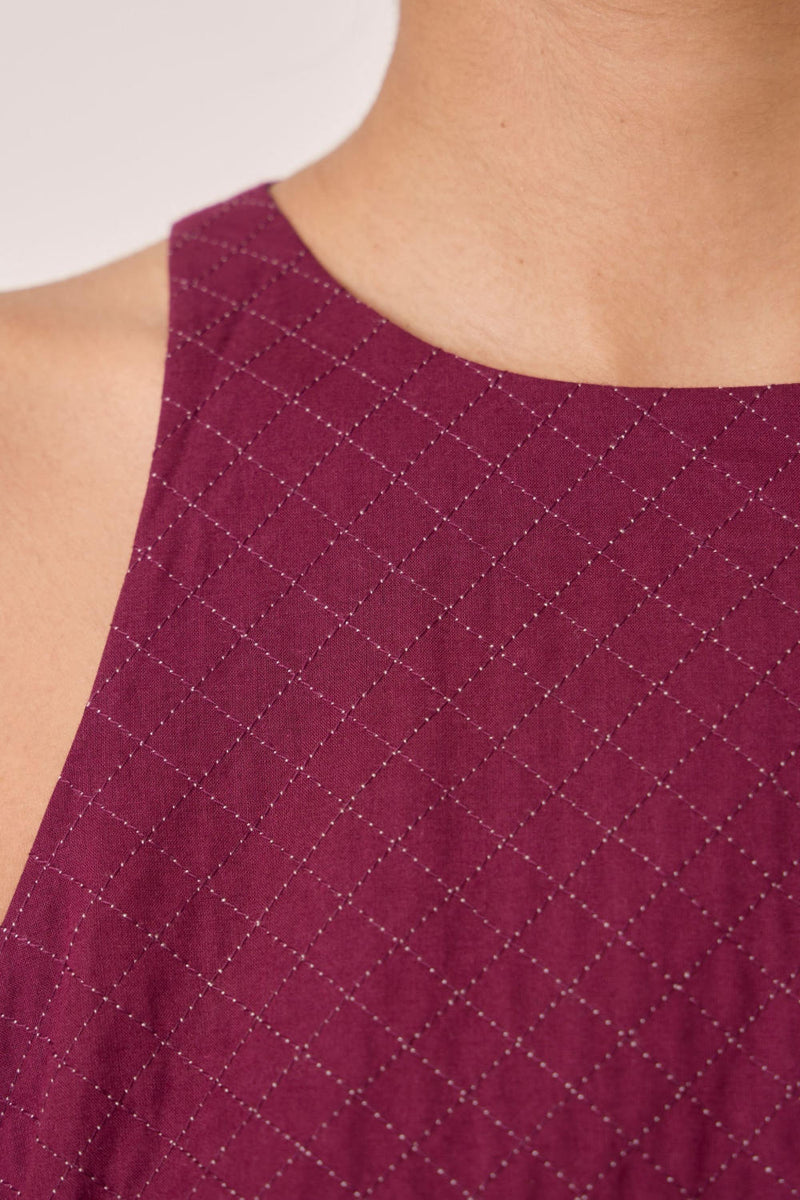 Shehan Burgundy Quilted Dress cotton by The Summer House for women in Singapore