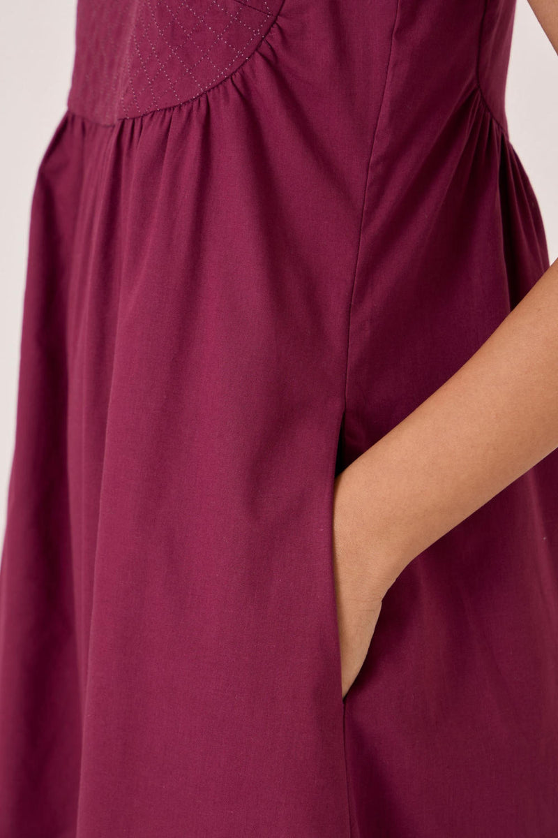 Shehan Burgundy Quilted Dress cotton by The Summer House for women in Singapore