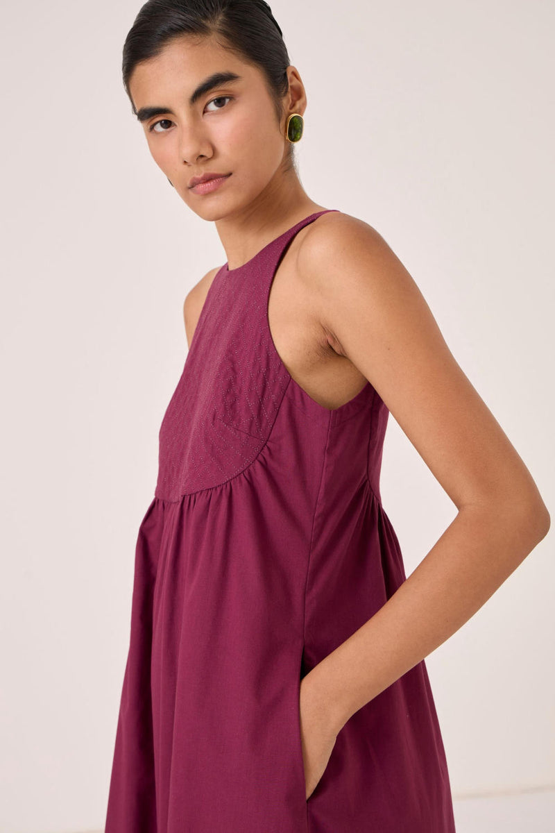 Shehan Burgundy Quilted Dress cotton by The Summer House for women in Singapore