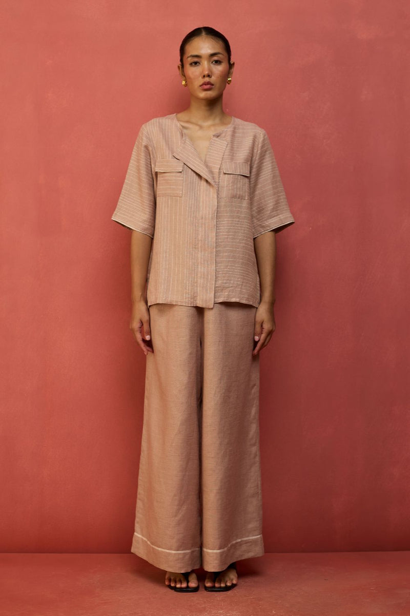 Shiro Stripe Linen Co-ord Set - Dusty Rose by Manan for in Singapore