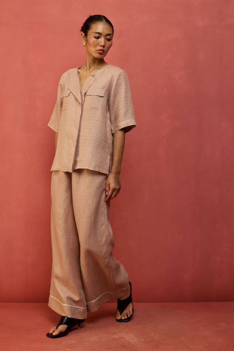 Shiro Stripe Linen Top - Dusty Rose by Manan for in Singapore