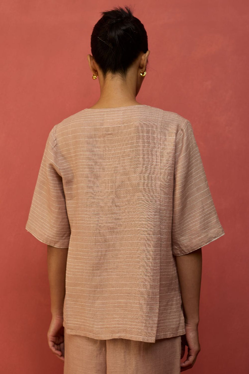 Shiro Stripe Linen Top - Dusty Rose by Manan for in Singapore