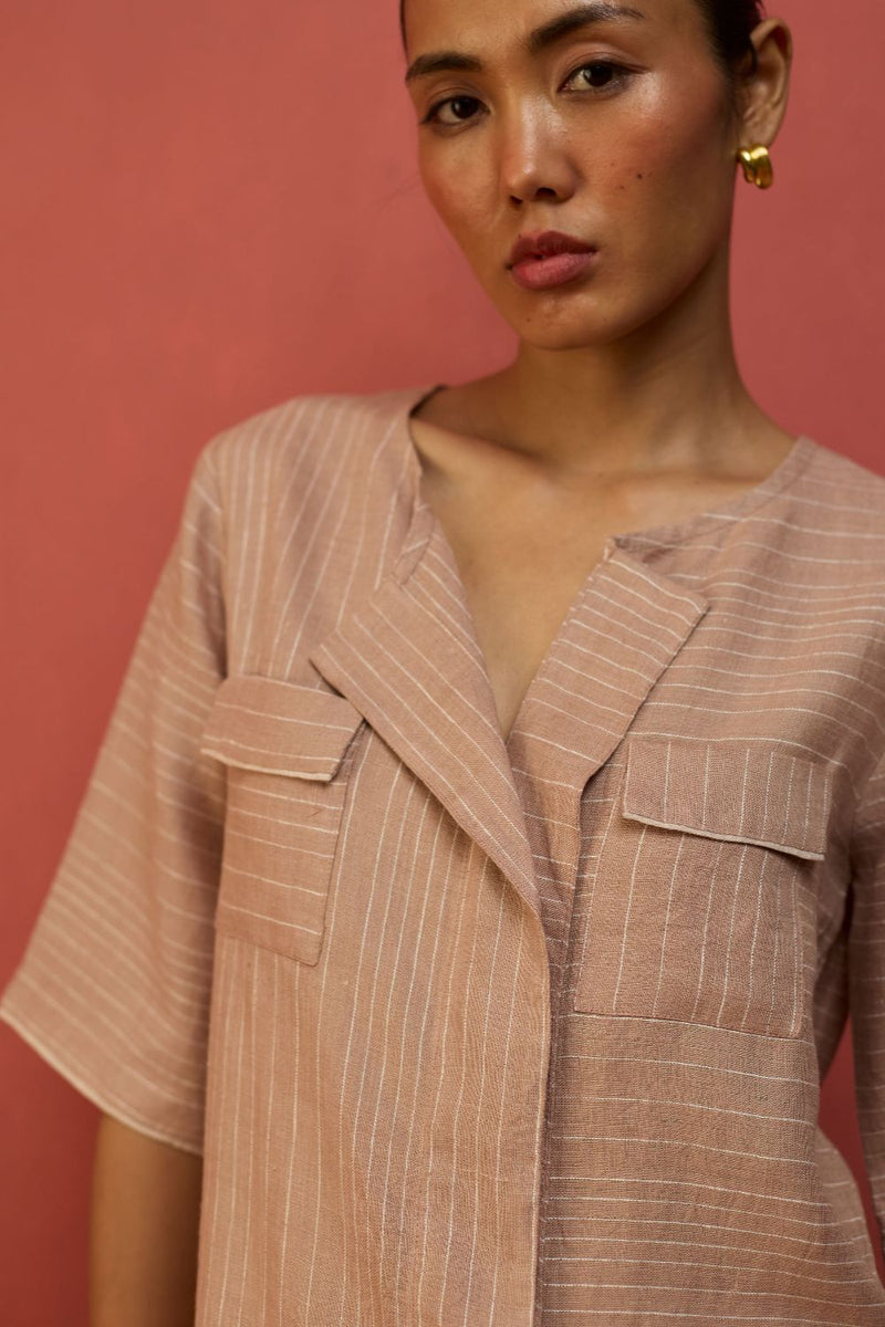 Shiro Stripe Linen Co-ord Set - Dusty Rose by Manan for in Singapore