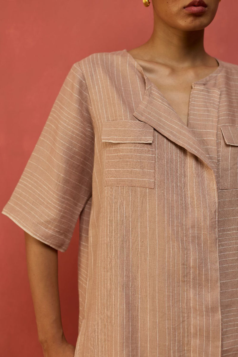 Shiro Stripe Linen Co-ord Set - Dusty Rose by Manan for in Singapore