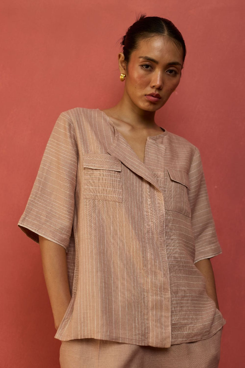 Shiro Stripe Linen Co-ord Set - Dusty Rose by Manan for in Singapore