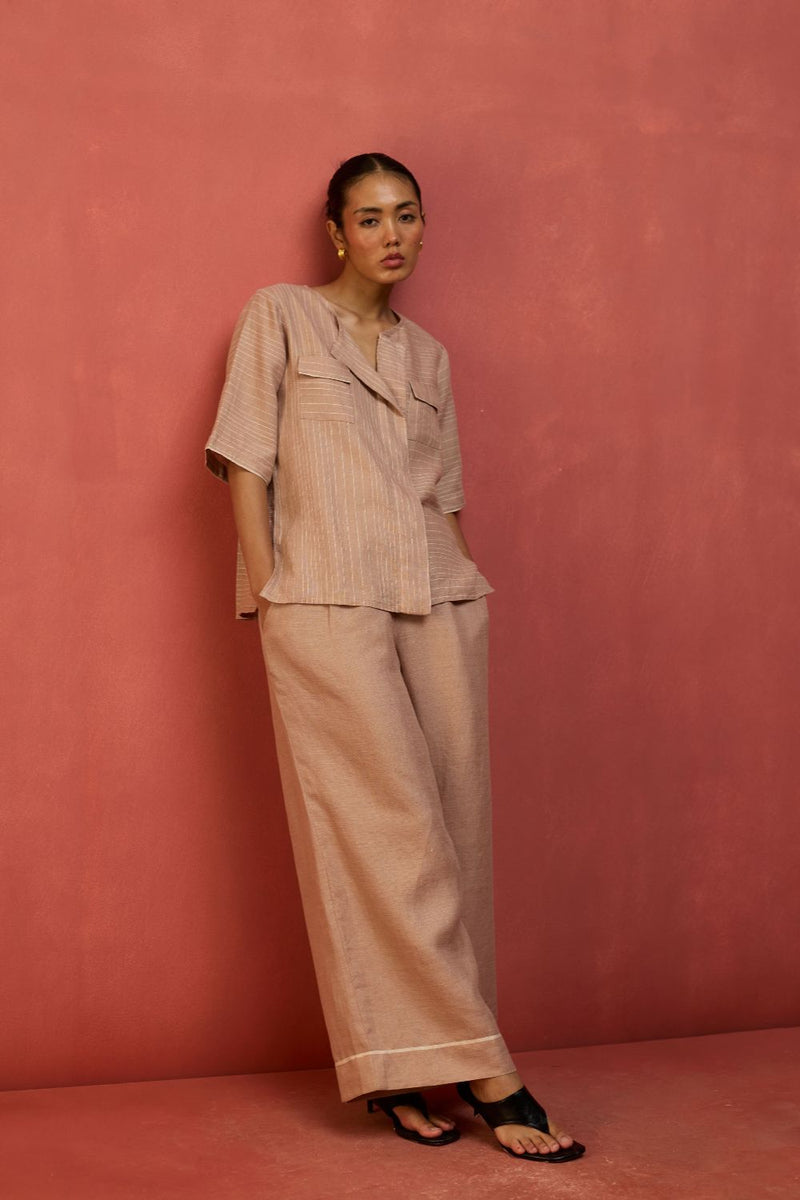 Shiro Stripe Linen Top - Dusty Rose by Manan for in Singapore
