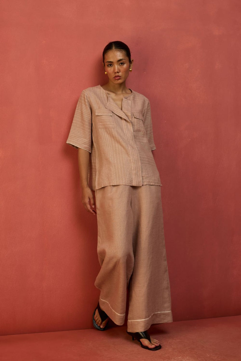 Shiro Stripe Linen Top - Dusty Rose by Manan for in Singapore