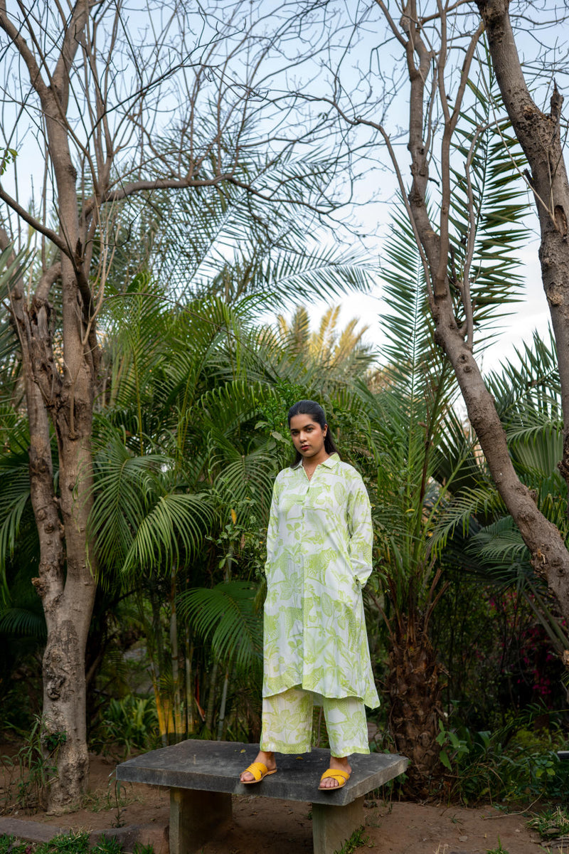 The Horizon Shirt Dress-Lime Green