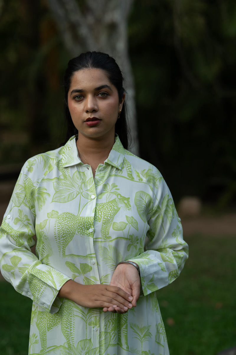 The Horizon Shirt Dress-Lime Green