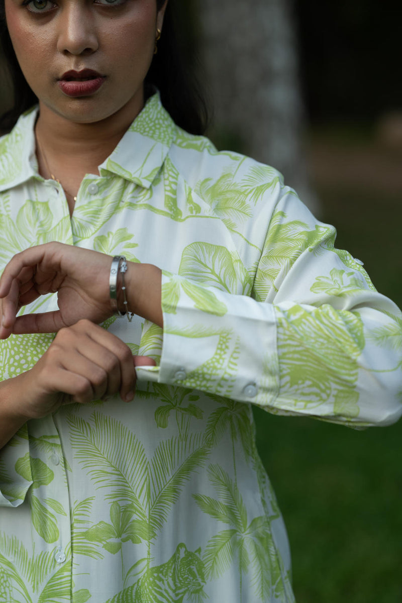 The Horizon Shirt Dress-Lime Green
