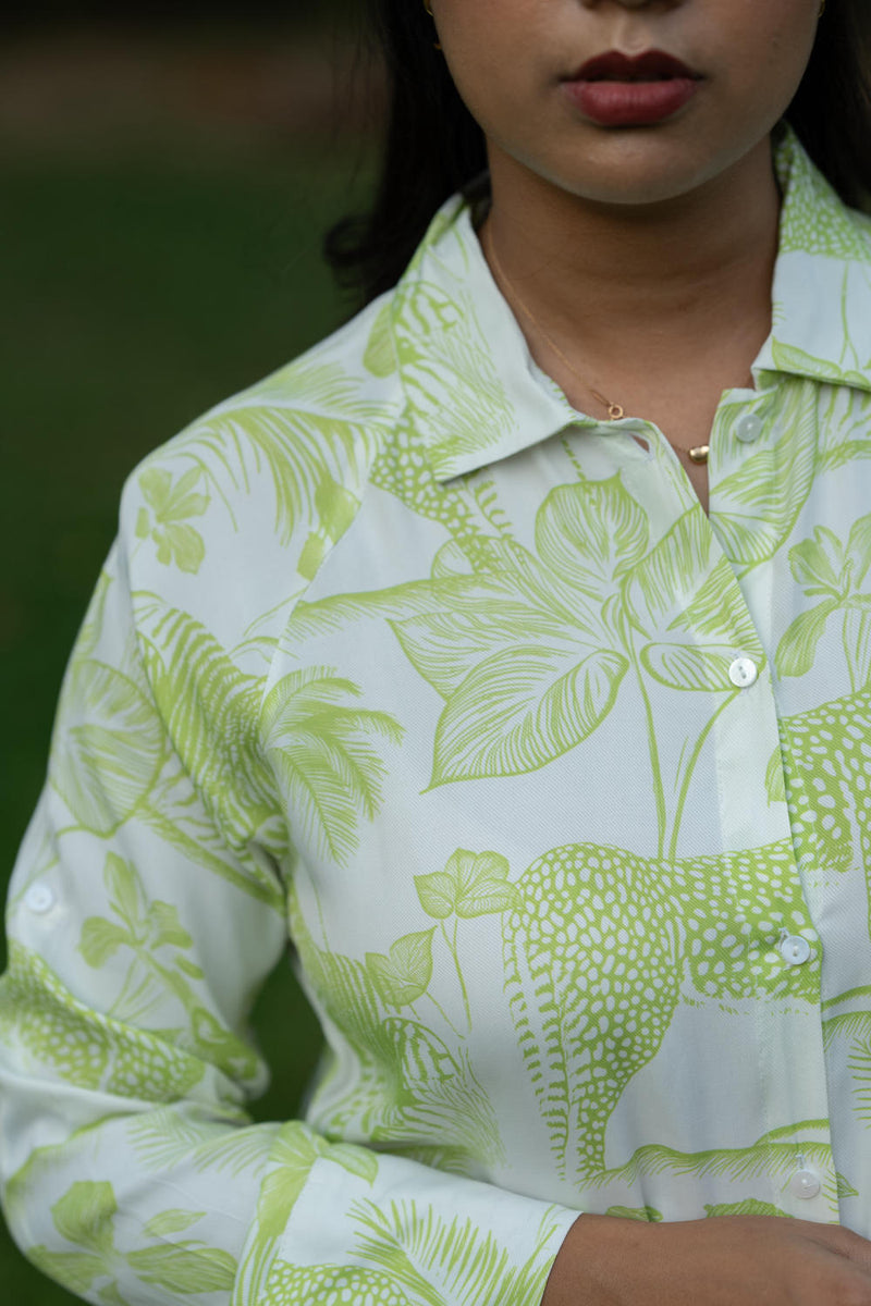 The Horizon Shirt Dress-Lime Green