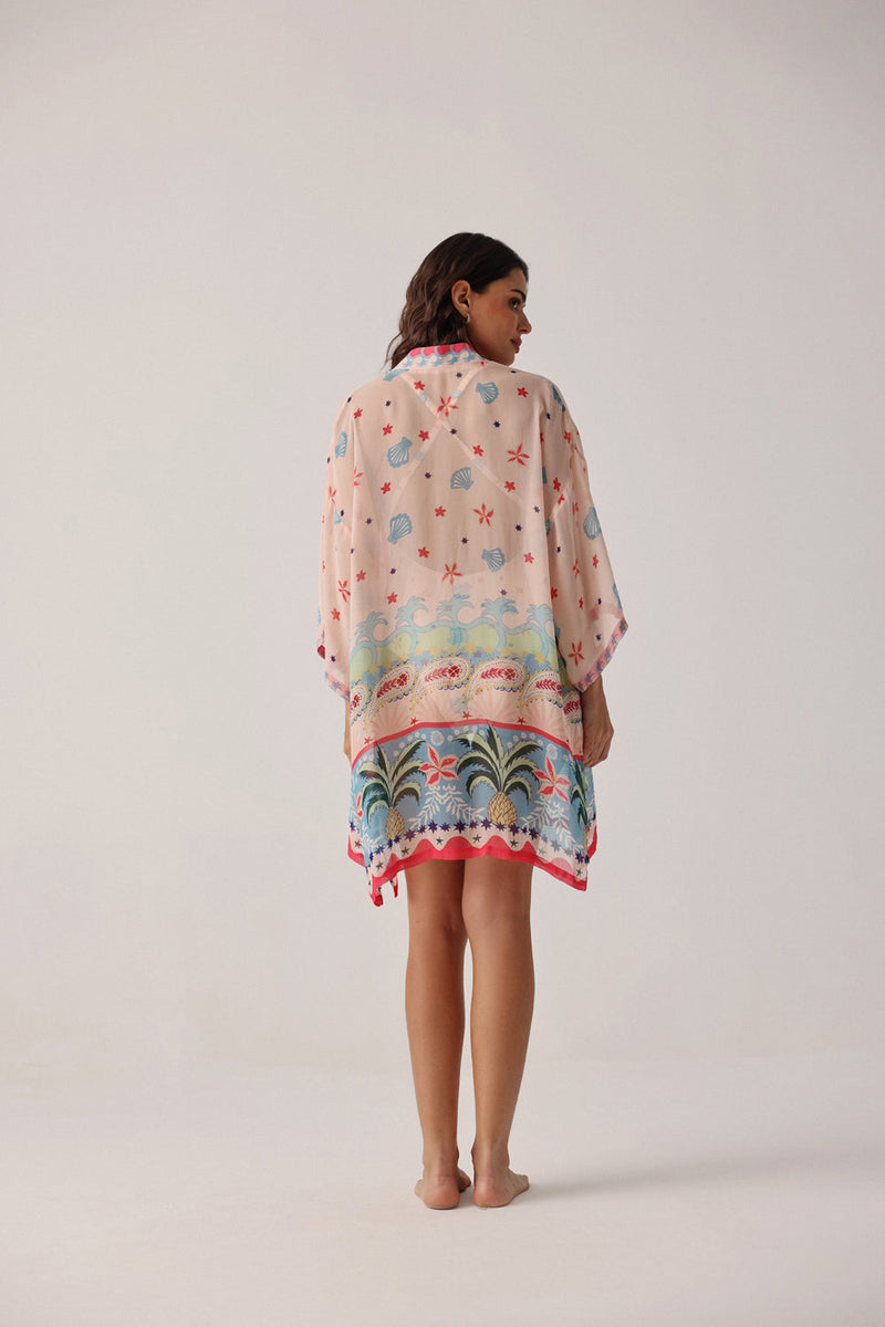 Sia Coverup-Ananas viscose georgette resort wear by NOIB in pink for women in Singapore
