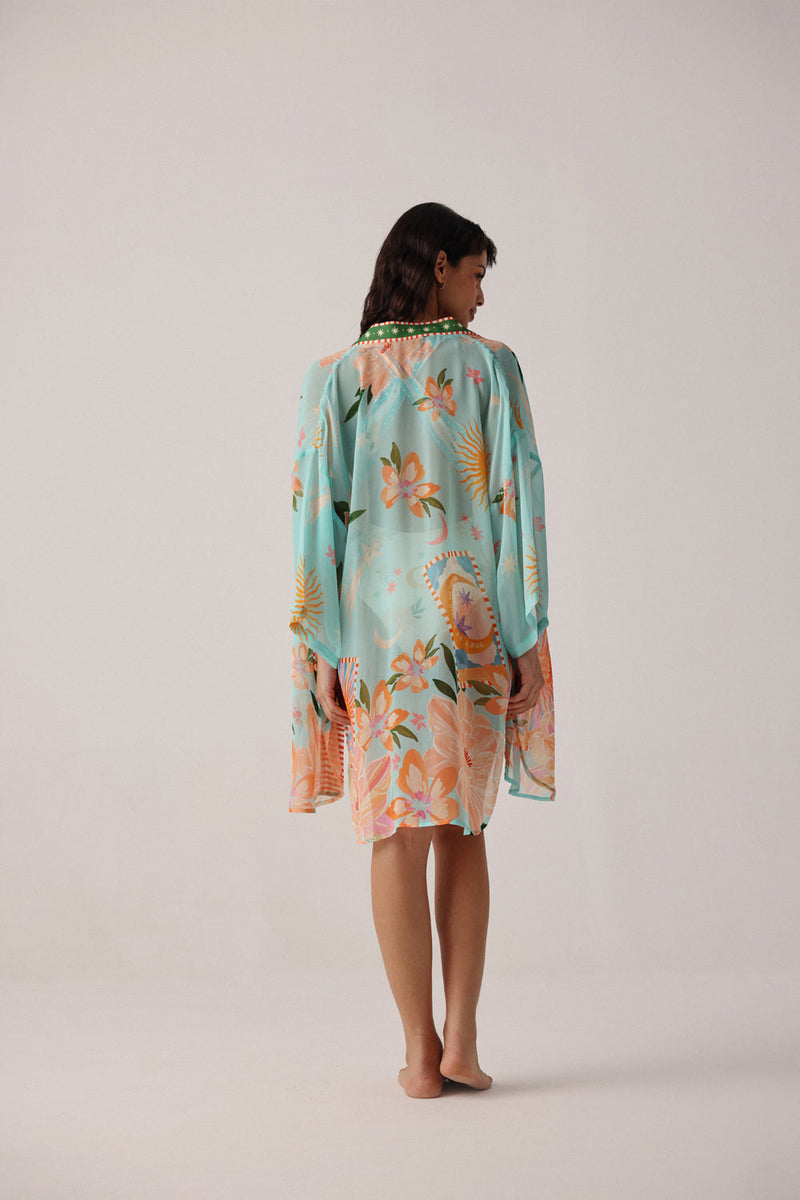 Sia Coverup-Azure viscose georgette resort wear by NOIB in blue for women in Singapore