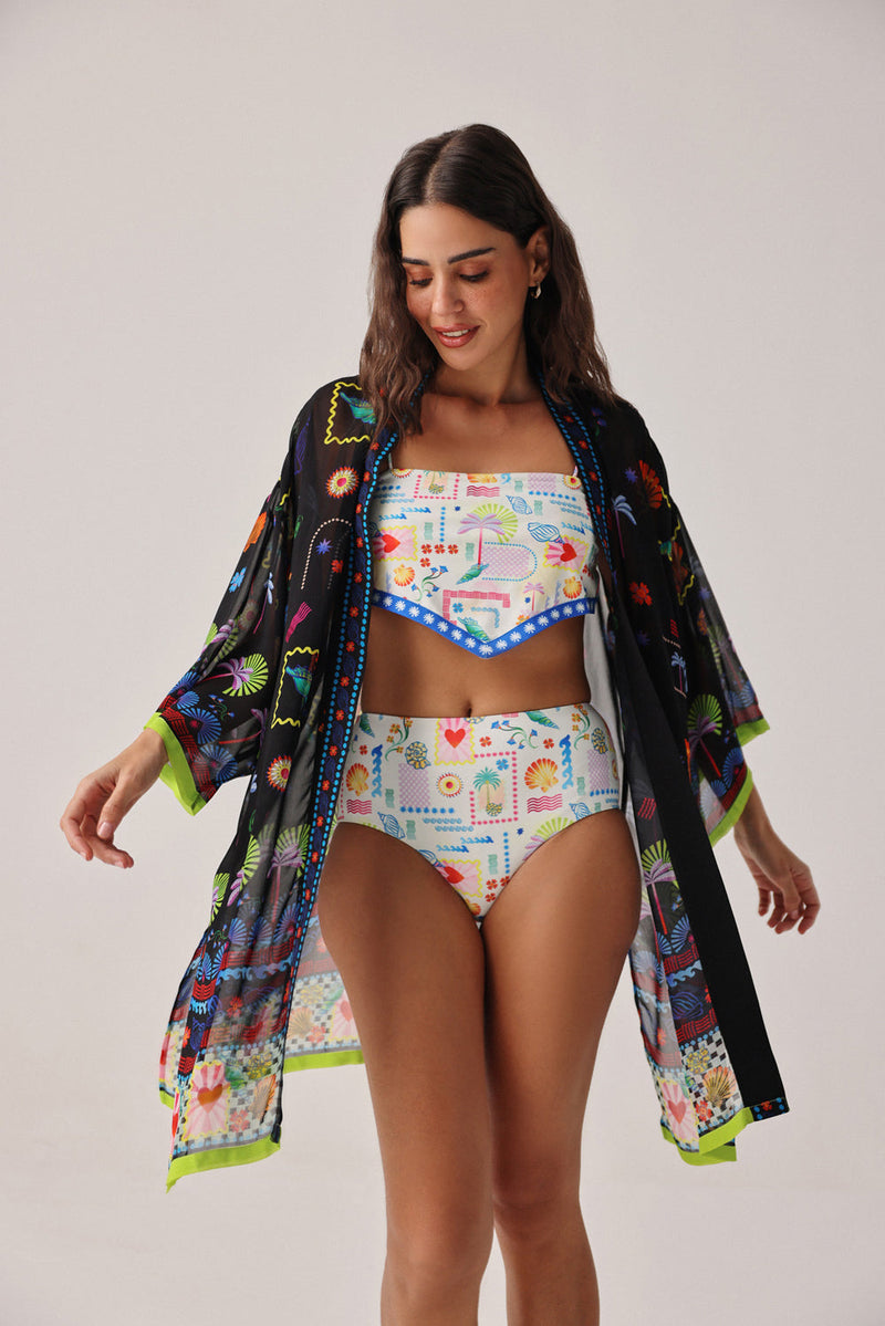 Sia Coverup-Seascape viscose georgette resort wear by NOIB in black for women in Singapore